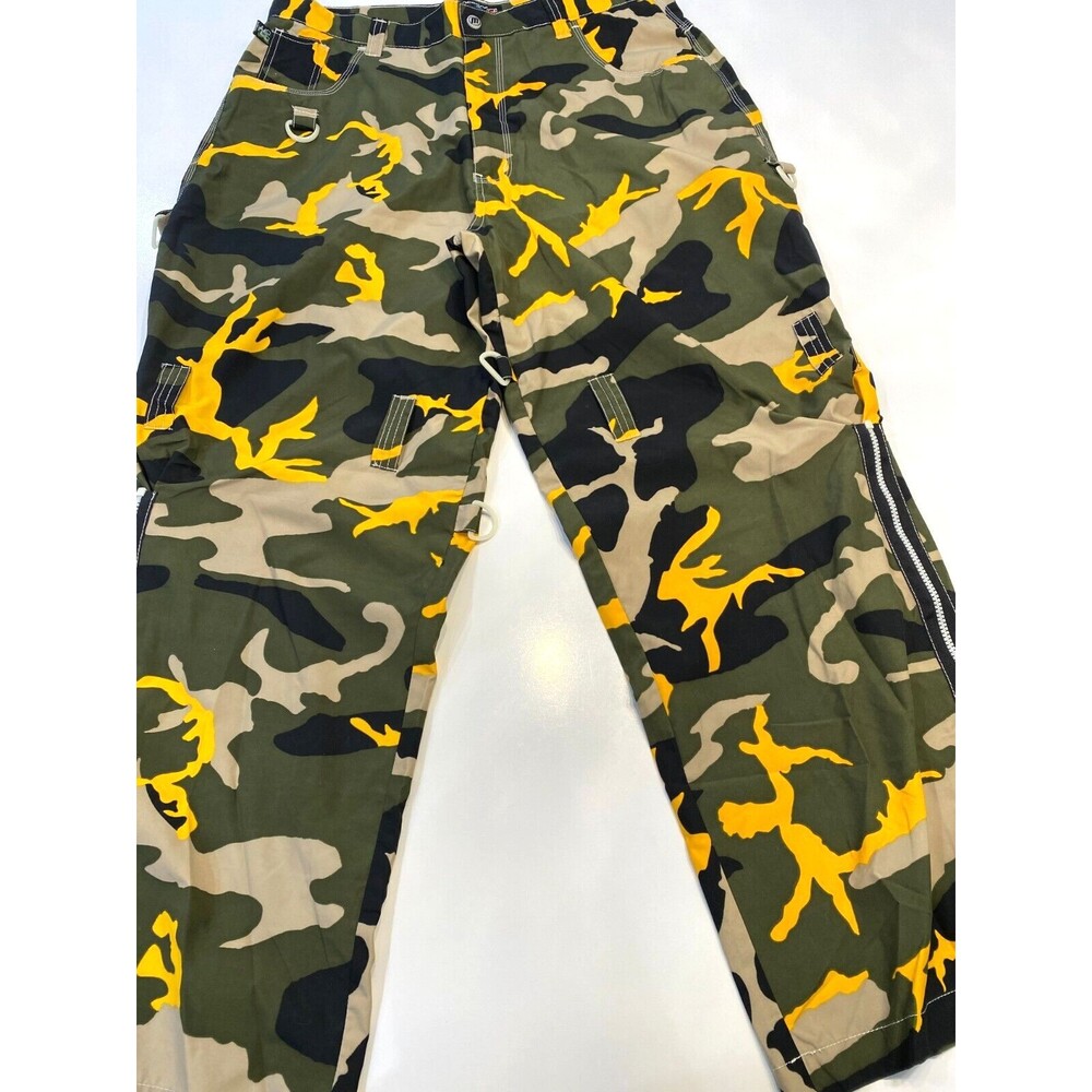 VTG MacGear Pants Men's Size 38 Green Yellow Camo Cargo Baggy Y2K Rave Skater